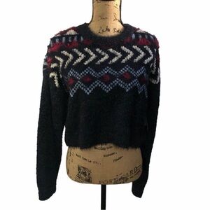 Frye Womens Dark Blue Print Long Sleeve Knitted Pullover Sweater NEW Tags S